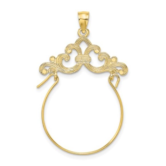 14k Yellow Gold Scroll Framed charm Holder to hold precious rings charm jewelry